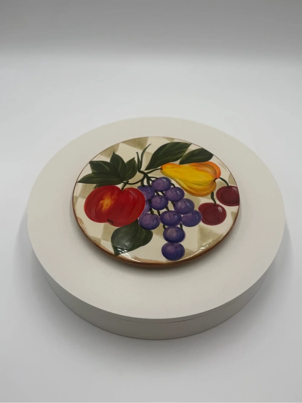 Hand-Painted Fruit Ceramic Coasters - Red, Yellow & Purple